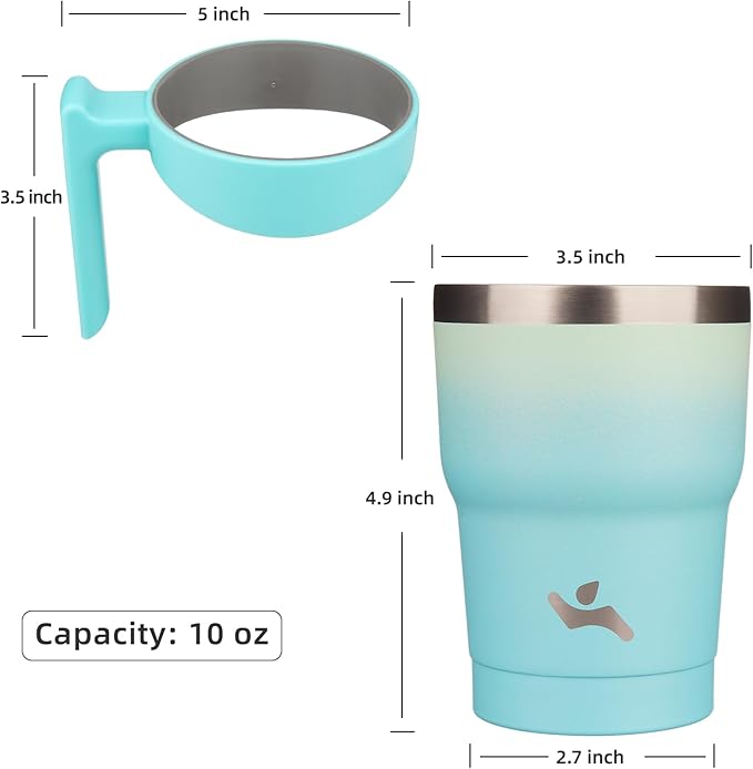 Konokyo 10 oz Tumbler with Handle and 2 Straw 2 Lid, Insulated Water Bottle Stainless Steel Vacuum Cup Reusable Travel Mug, Mint