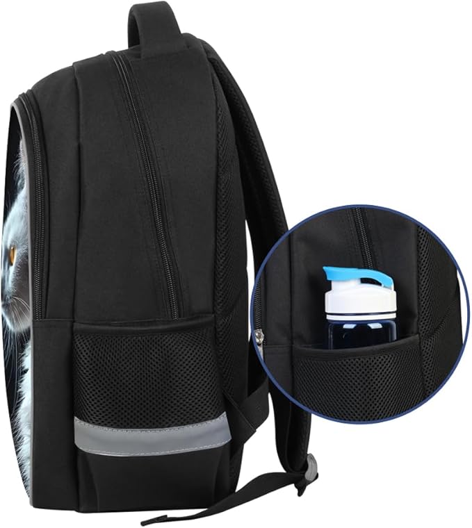 Kids Backpack Lightweight Durable Medium Teens Kids Backpack for School Boys and Girls Bookbag with Adjustable Shoulder Straps & Padded Back 17 Inch School bags with 3D Reflective Cat Cartoon