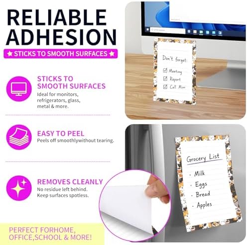 Lined Sticky Notes 4x6 in, 2 Pack Large Cute Notepads with Lines Self-Stick Note Pad, Funny Memo Pads Strong Adhesive for Office, Home Cute Funny Cats