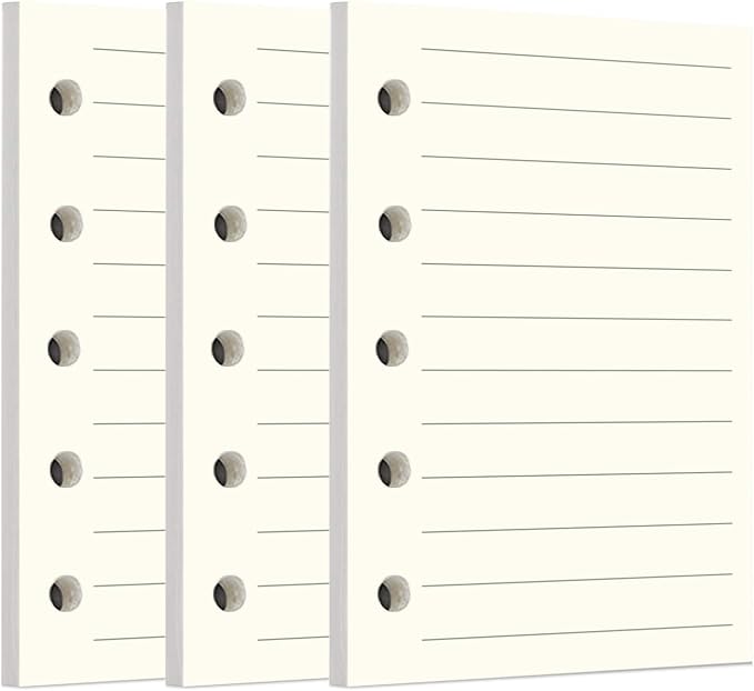 Zelten 3 Pack A8 120 Sheets/240 Pages Lined Loose Leaf Punched Paper Refills Paper for 5 Hole Binder Personal Organizer Diary Notebook Refillable Planner