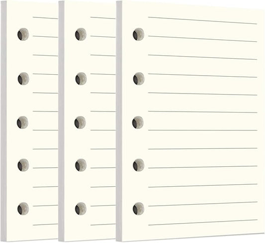 Zelten 3 Pack A8 120 Sheets/240 Pages Lined Loose Leaf Punched Paper Refills Paper for 5 Hole Binder Personal Organizer Diary Notebook Refillable Planner