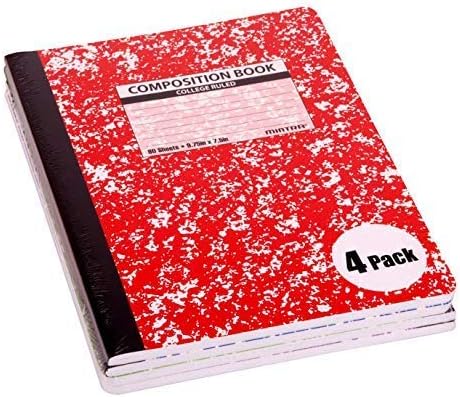 Mintra Office Composition Books - Sturdy Flexible Cover (4 Pack, Assorted Marble Comp - College Ruled)