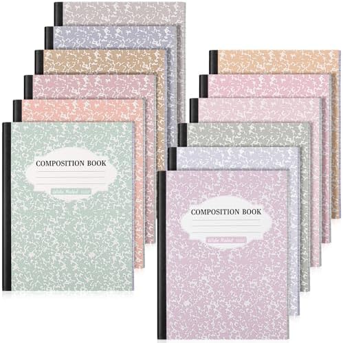 Colarr 12 Pack Composition Notebook Wide Ruled Marble, Simple Color