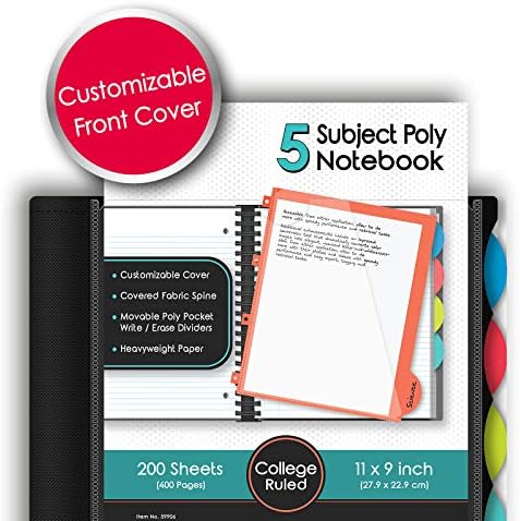 iScholar iQ+ 5-Subject Poly Cover Wirebound Notebook, College Ruled, 11 x 8.5 Inch Sheet Size, 200 Sheets, White (59906-WH)