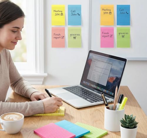 Lined Sticky Notes 4x6 in,500 Sheets 2X Sticking Powerx for Home,School