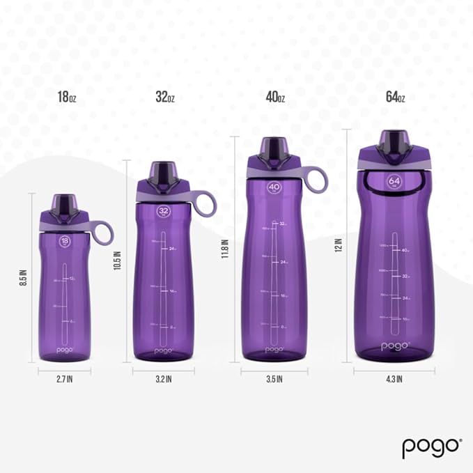 Pogo BPA-Free Plastic Water Bottle with Chug Lid, Purple, 32 oz.