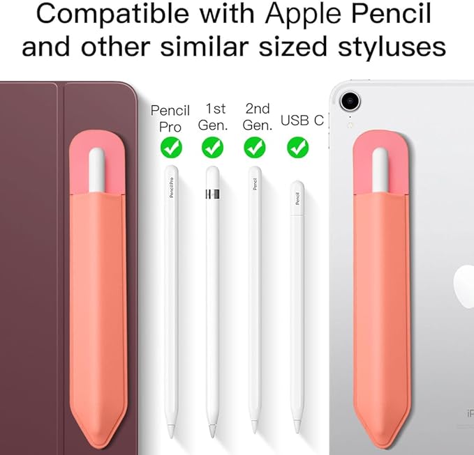 MoKo Pencil Holder Sticker Fit Apple Pencil Pro/ (USB-C)/ 1st/ 2nd Generation, Elastic Pencil Pocket Pouch Adhesive Sleeve Attached to iPad Case for Stylus Pens, 2 Pieces Conch Shell