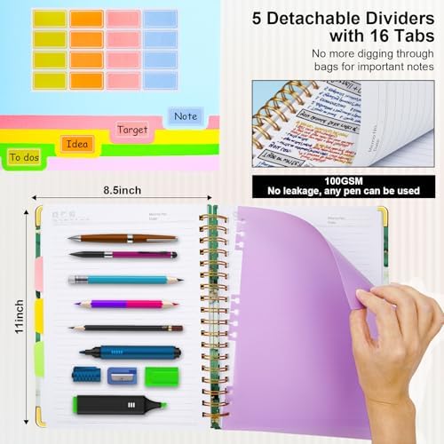 Spiral Journal Notebooks for Work, 300 Pages 5 Subject Notebook College Ruled with Dividers & Tabs, A4 Notebook Journal for Women Students Note-Taking and Organizer (Teal Luxe Marble)
