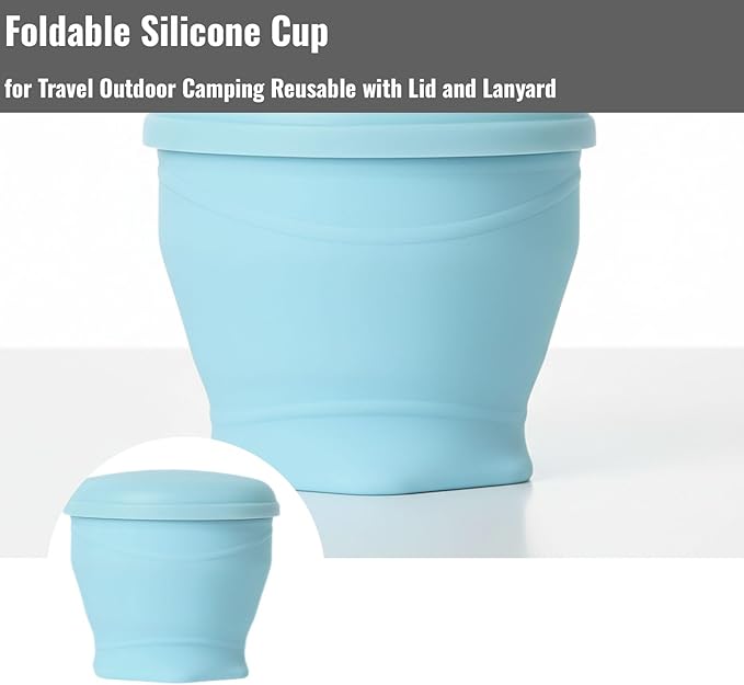 Foldable Silicone Cup for Travel Outdoor Camping Reusable foldable Mug with Lid and Lanyard