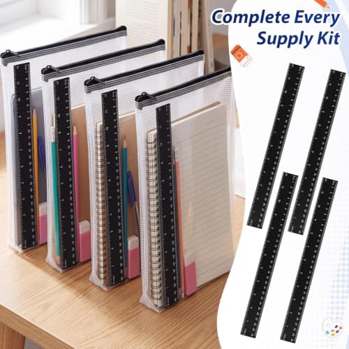 Eboot 20 Pack 12 in Clear Plastic Rulers for Classroom, School, Black