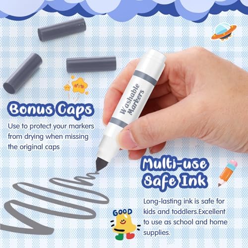 30 Pcs Mini Washable Markers Bulk Broad Line Conical Tip Washable Mark Pen Set Short Coloring Paint Pen for Kid Art Projects Teacher Student Toddler Party Favors Classroom, Ages 6+(Gray)