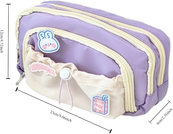 Cute Aesthetic Pencil Case Kawaii Pencil Case with Kawaii Pins Large Pencil Pouch Holder Preppy Supplies (black)
