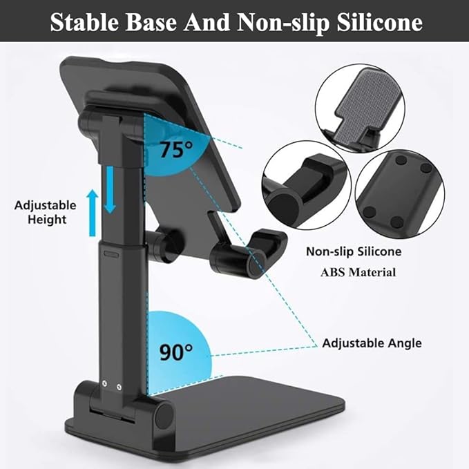 Meetuo 2 Pcs Cell Phone Stand, Adjustable Angle Height Phone Stand for Desk, Foldable Portable Phone Holder for iPhone 14/13/12/Smartphones