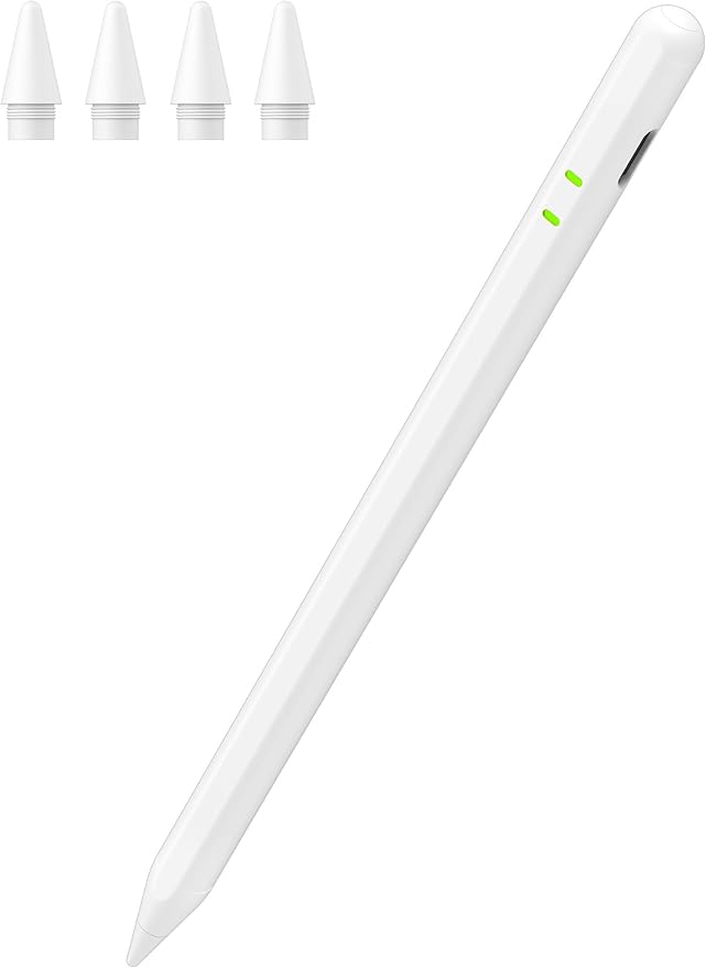 Pencil for Apple iPad A16/10/9/8/7/6th Gen, Pro 13/12.9/11" M5/M4, Air M3/M2/5/4/3, Mini 6/5 – Stylus Pen with Tilt Sensitivity & Palm Rejection (White)