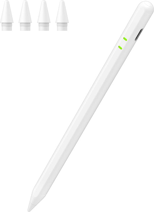 Pencil for Apple iPad A16/10/9/8/7/6th Gen, Pro 13/12.9/11" M5/M4, Air M3/M2/5/4/3, Mini 6/5 – Stylus Pen with Tilt Sensitivity & Palm Rejection (White)