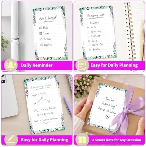 Lined Sticky Notes 4x6 in, 2 Pack Large Cute Notepads with Lines Self-Stick Note Pad, Funny Memo Pads Strong Adhesive for Office, Home Cute Boho Flowers