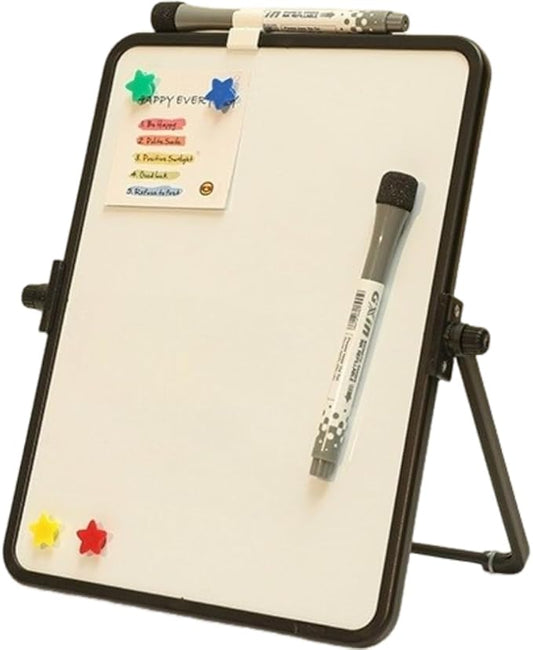 Double-Sided Magnetic Whiteboard - 17×21.3cm (6.7×8.4in) with Stand | Includes 2 Dry Erase Markers & 4 Magnets | Portable Desktop Board for Office Home School (Black)