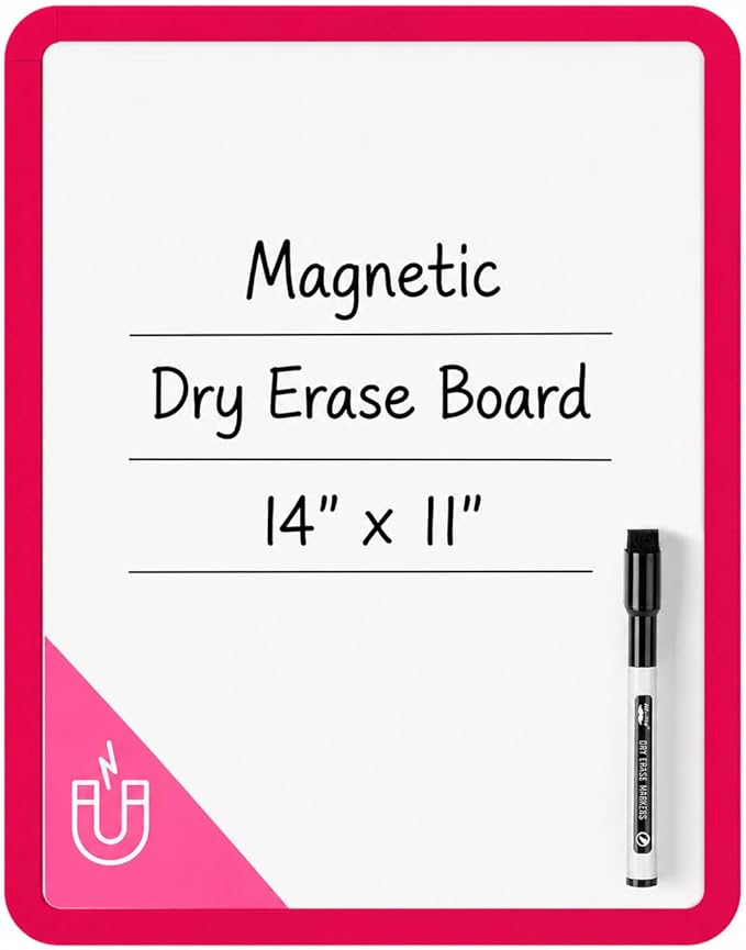 Mr. Pen- Dry Erase Board, 14” x 11” with a Black Dry Erase Marker, Red Frame, Small Mini White Board for Students, Fridge, Wall, Locker, Includes Double Sided Tapes