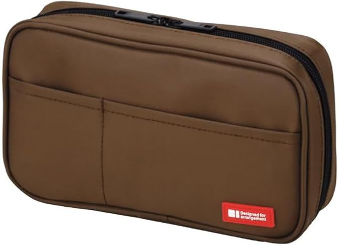 LIHIT LAB Large Capacity Zipper Pencil Case For School Office College, Big Capacity 4 Compartments Pencil Bag Holder Adults Teen Boys Girls, Travel Cosmetics Storage, Brown (A7551-9)