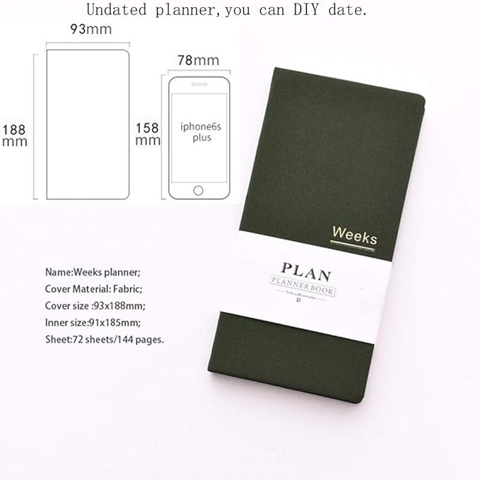 Undated Pocket Weekly Planner Schedule Organizer Agenda Year Month Week Plan A6 Notebooks (A6 undated planner Green)