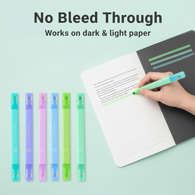 konket 6Pcs Aesthetic Cute Highlighters with Soft Chisel Tip,Bible Highlighters No Bleed, Quick Dry Highlighter Markers
