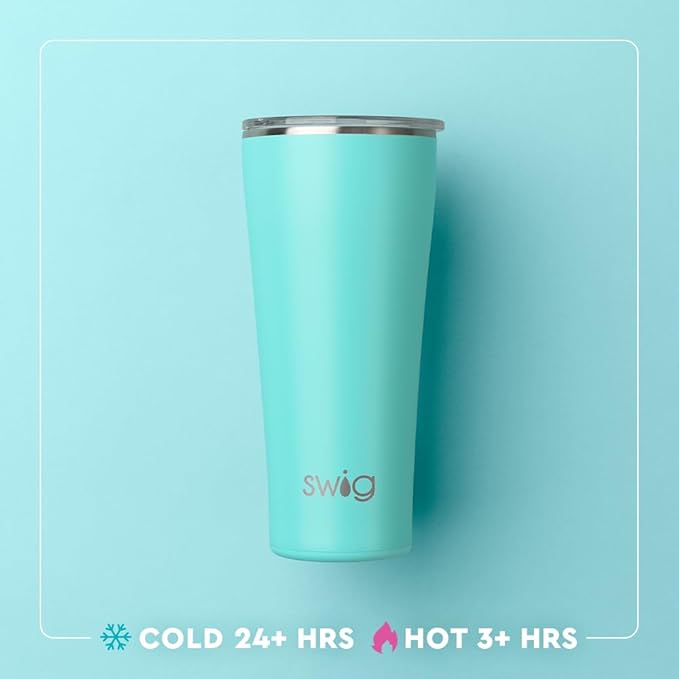 Swig Life 32oz Insulated Tumbler, Travel Coffee Tumbler with Lid, Cup Holder Friendly Travel Coffee Mug, Stainless Steel with Lid (Black)