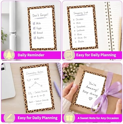 Lined Sticky Notes 4x6 in, 2 Pack Large Cute Notepads with Lines Self-Stick Note Pad, Funny Memo Pads Strong Adhesive for Office, Home Luxury Brown Leopard