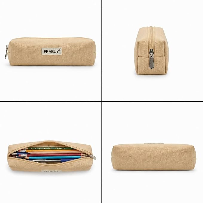 Canvas Pencil Case Pouch – Multipurpose Pen Bag Stationery Beige | Heavy-duty canvas, smooth alloy zipper, cute organizer for girls and boys, ideal for stationery, cosmetics, tech gear