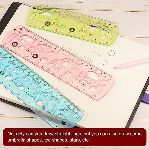 HARFINGTON 2pcs Unbreakable Flexible Rulers 30cm/12" Double Scale Shatterproof Folding Plastic Ruler for Classrooms Home Office, Light Pink