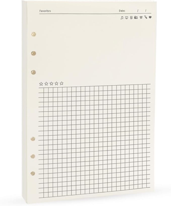 Spiral Notebook Refill,A5 Planner Inserts,6 Ring Binder Refill, for Filofax/Personal Journal, 45 sheets/90 pages, Harphia(A5 5.59 x 8.27'',Noterecord)