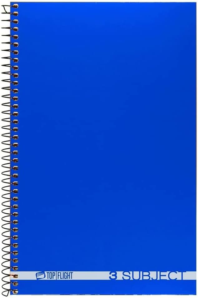 Top Flight Boss Poly Cover 3-Subject Wirebound Notebook, 108 Sheets, College Rule, 9.5 x 6 Inches, 1 Notebook, Cover Color May Vary (43002)