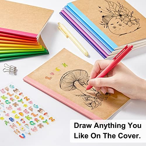 feela 48 Pack Composition Notebooks Bulk, Kraft Cover Lined Blank College Ruled Composition Travel Journals with Rainbow Spines For Women Students Business, 60 Pages, 8.3”x 5.5”, A5, 16 Colors