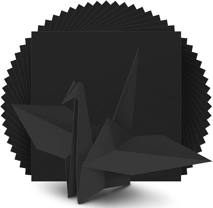 IOOLEEM Origami Paper, 200 Sheets, Black Origami Paper, 6 Inch Square, Double Sided Colored paper.
