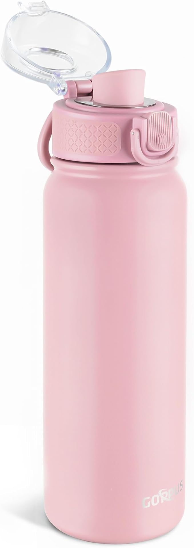 GOPPUS Insulated Water Bottle 20oz Stainless Steel BPA-Free Sports Bottle Ideal for School and Travel Silicone Spout Lid Prevents Leaks, Sweat, and Dust (Pink)