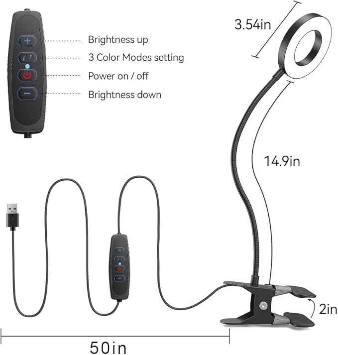 2 Pack LED Clip On Desk Lamp, 360° Adjustable Neck Eye-Caring Clamp Lamp with Memory Function, 3 Color Modes & 10 Brightness Levels for Home, Office, Dorm, Bedroom