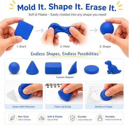 24 Pack Kneaded Erasers, Assorted Colors, for Artists,Drawing,School Supplies,Sketching Supplies and Office (Blue/Red/Yellow/Grey)