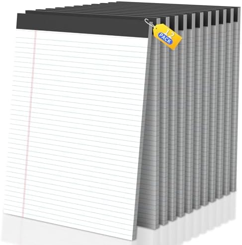 Legal Pads 8.5 X11.75, Narrow Ruled Notepads, 12 Pack White Legal Pads