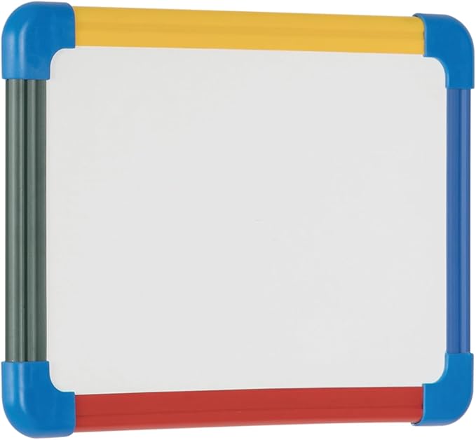 MasterVision Schoolmate Small Dry Erase Lap Whiteboard, 16" x 12", Magnetic Lap Board, Multi-Colored Frame, Double Sided White Board (Blank/Gridded), for Kids, Students, Schools