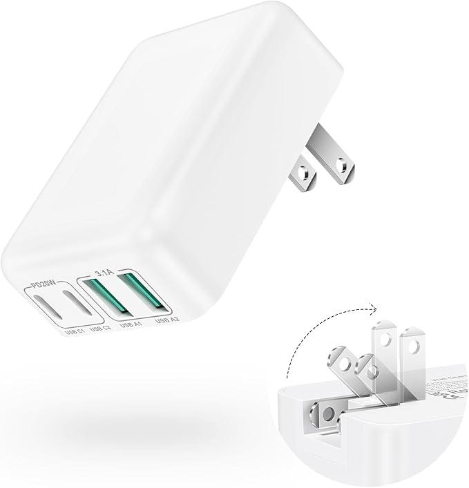 40W Flat USB C Wall Charger, 4Ports Foldable & Slim Fast Charging Blocks, Multiport Type C Cube Box Power Adapter Plug, Boxeroo USB C Charger Block Brick for iPhone Samsung Tablet Pixel (White)