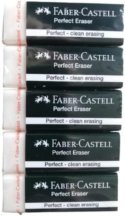 Faber-Castell Extra Soft Large White Pencil Eraser Set, Dust Free Excellent Clean Erasing for School Kids Art Drawing Office, 2.45x0.9x0.5 Inches (Pack of 5)