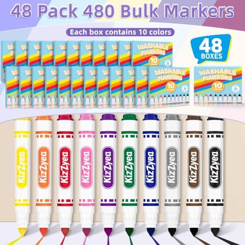 Washable Markers Bulk, Markers for Kids, 10 Assorted Colors, 48 Boxes 480ct
