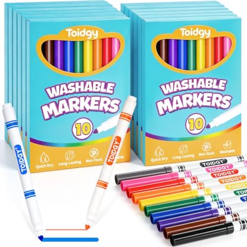 12 Pack Washable Markers Bulk with 10 Colors for Kids, School Supplies