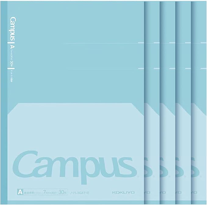 KOKUYO Campus Composition Kimochii Notebook, 5 Pack Feels Flat Semi-B5 Comp Book, Green, Dot A 7mm Ruled, 30 Sheets School Lined Journal Notebook for Work Study Note Taking. Japan Import (NO-FL3CAT-G)