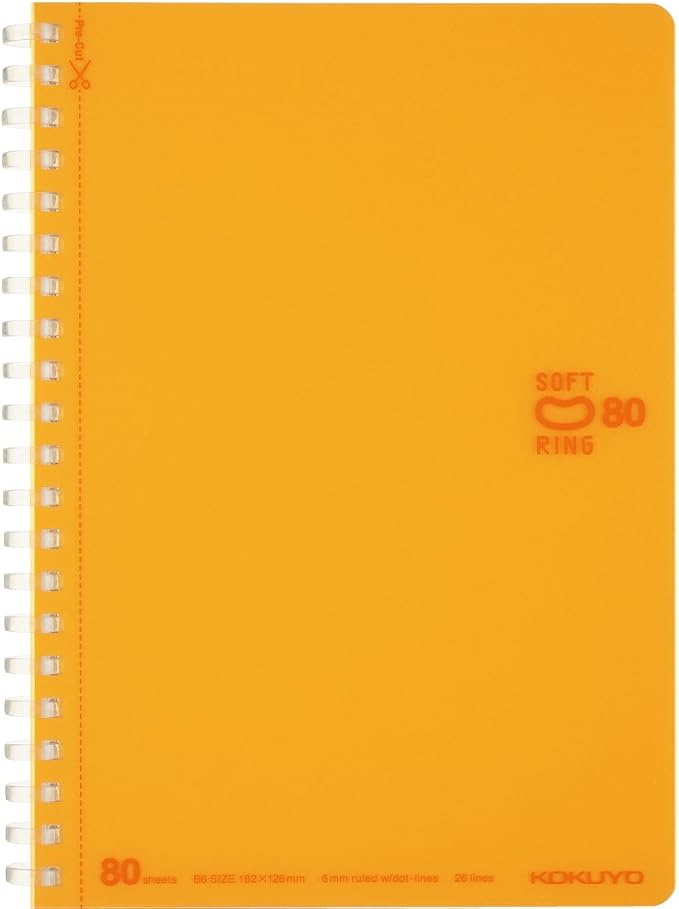 KOKUYO Spiral Lined Notebook, 7.2'' x 5'' Pastel Journal B6 Soft Ring Notebooks with Dot 6 mm Ruled, 80 Sheets, Orange 1 Subject Notebook, Note Taking for School. Japan Import (SU-SV348BT-YR)