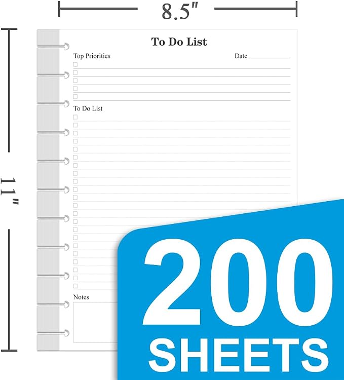 (2-Pack) Letter Size TUL Discbound To Do List Refills, 11 Disc Daily Planner Insert, 200Sheets / 400Pages To Do Paper, 100gsm White Paper, 8.5'' x 11''