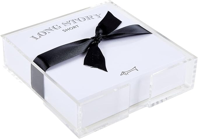 Santa Barbara Design Square Acrylic Notepaper Holder with 125 Sheets Heavyweight Paper, 6.5", Long Story Short