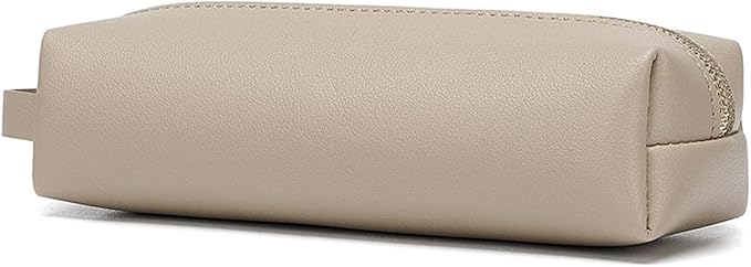 Pencil Case Soft School Pencil Pouch Bag for Easy Carry Stylish and Durable (Khaki,Faux leather)