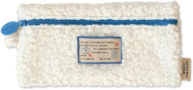 Monolike Unmatched Friends Bbogeuli Pencil Case, Ivory - Slim Fuzzy Fleece Pen Pouch for Daily Use with Stain-Resistant Lining