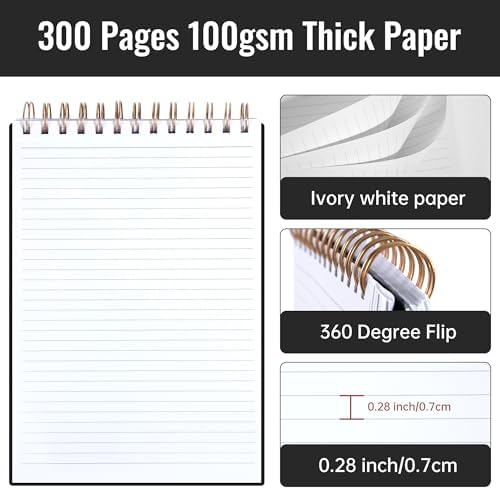 Yoment B5 Top Spiral Notebook,Steno Pads College Ruled Notebook,300 Pages