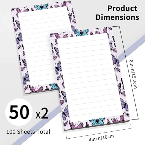 2 Pack Lined Sticky Notes 4x6 in, Cute Self-Stick Notepads with Lines, Large Memo Pads Strong Adhesive for Office, Home Purple Cute Butterfly